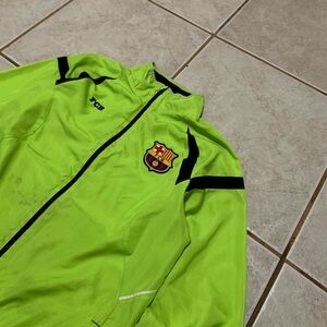 FC Barcelona Jacket Mens Small Full Zip Neon Yellow Embroidered Football Soccer